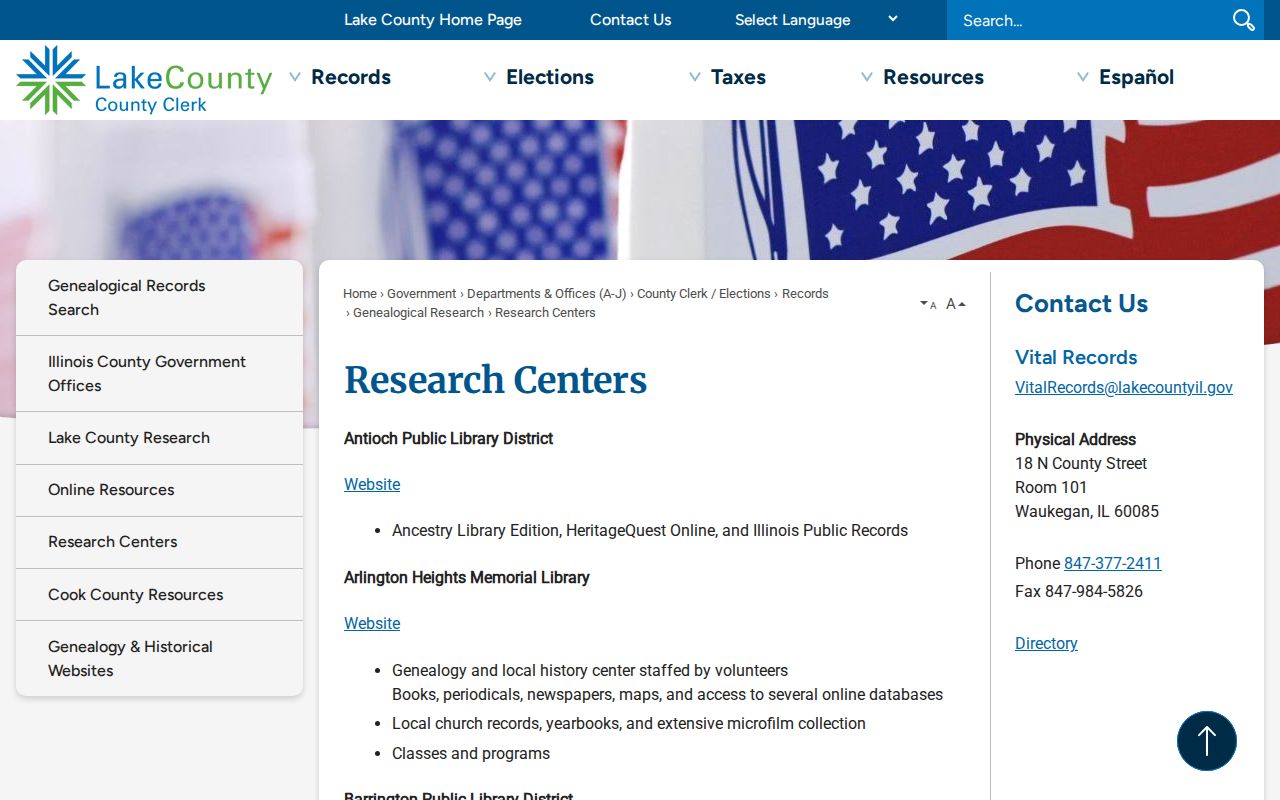 Buffalo Grove city directory Lake County research centers