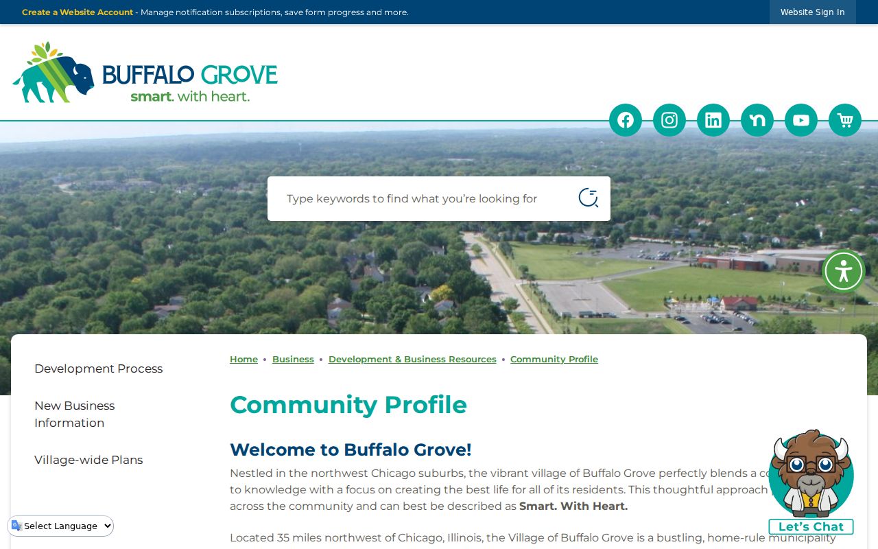 Buffalo Grove community profile showing the village's two-county setting