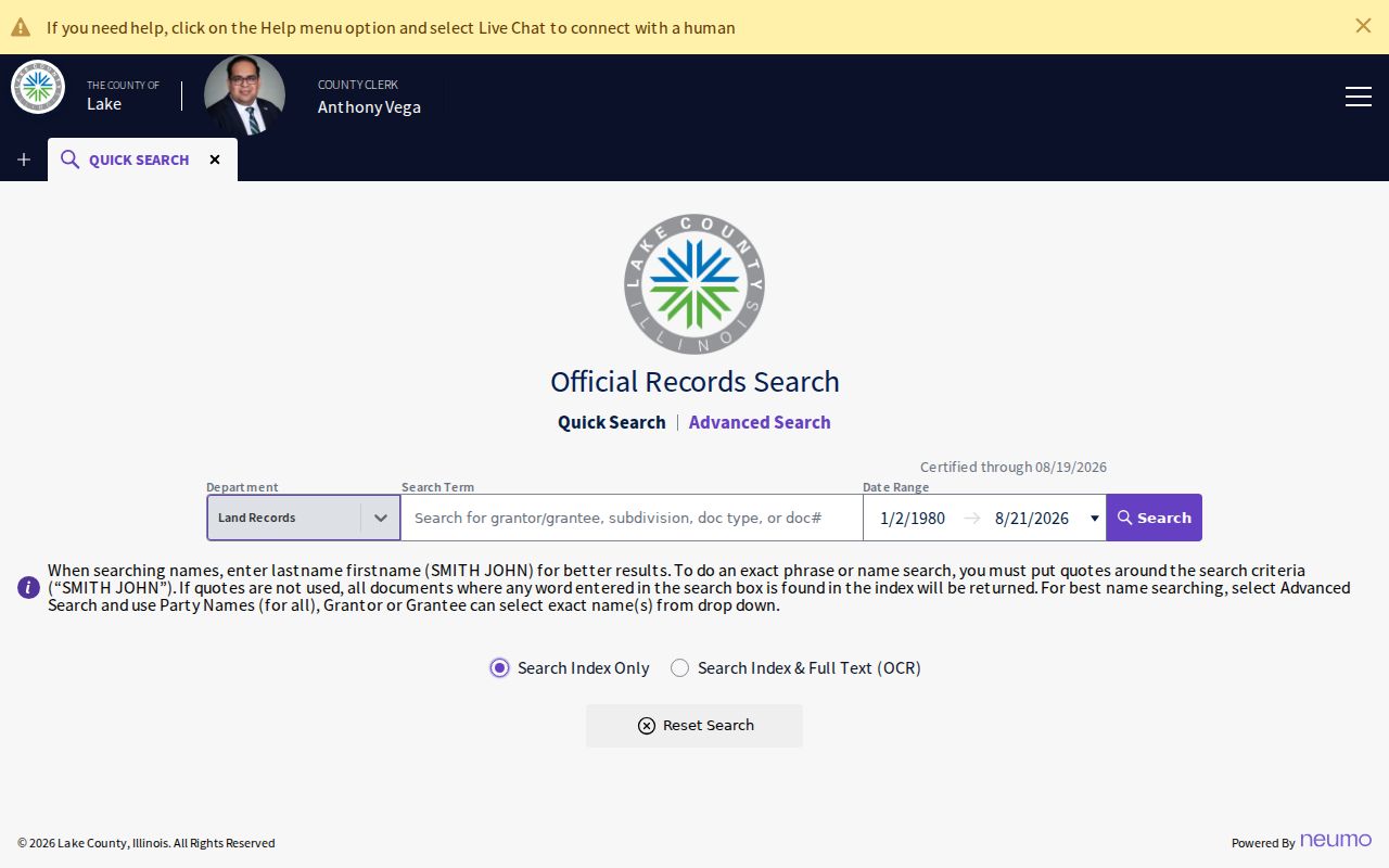 Lake County grantor and grantee index for Buffalo Grove address history