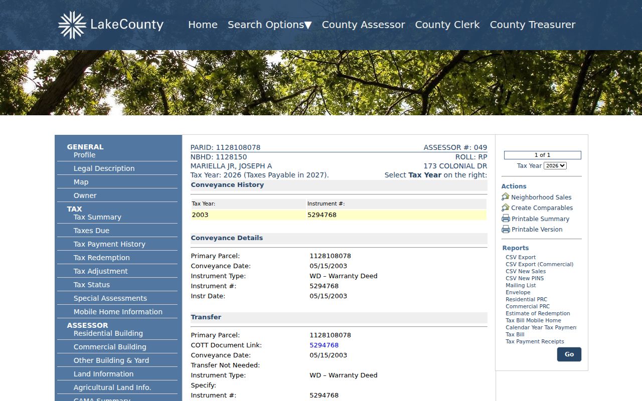 Lake County parcel conveyance history used to trace Buffalo Grove previous residents