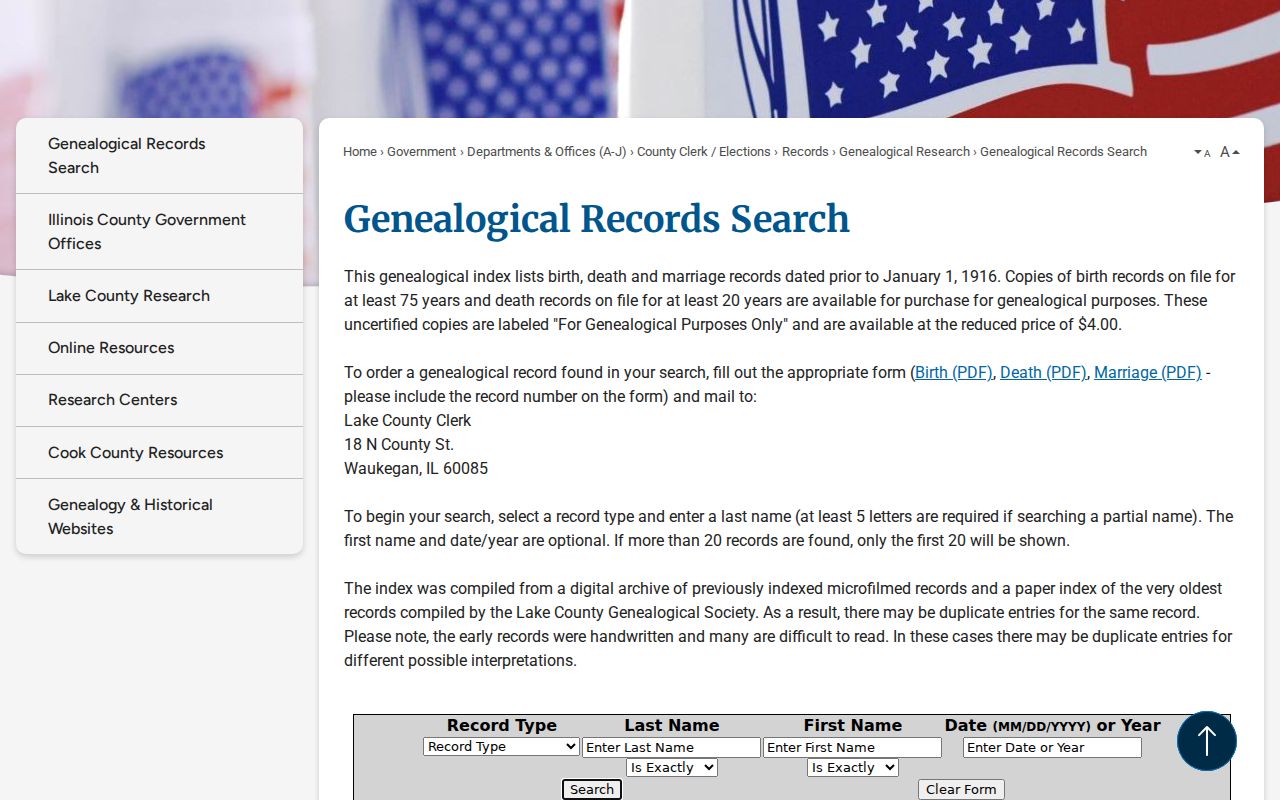 Lake County genealogy search for Buffalo Grove previous residents