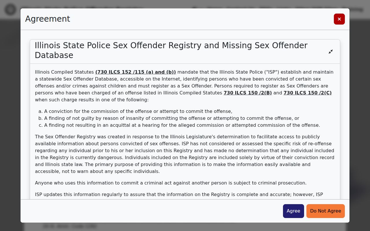 Illinois State Police registry notice and search access for Buffalo Grove research
