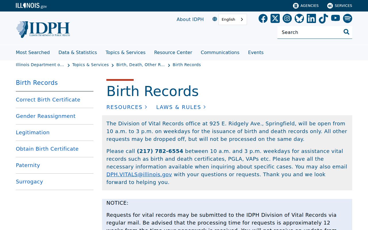 Illinois birth record access rules used in Buffalo Grove resident research