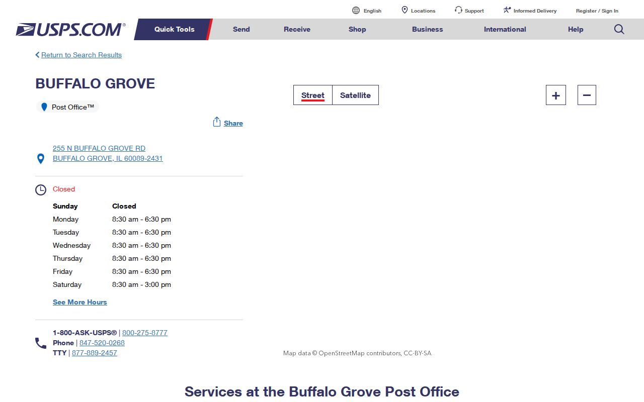Official Buffalo Grove Post Office location listing for ZIP 60089