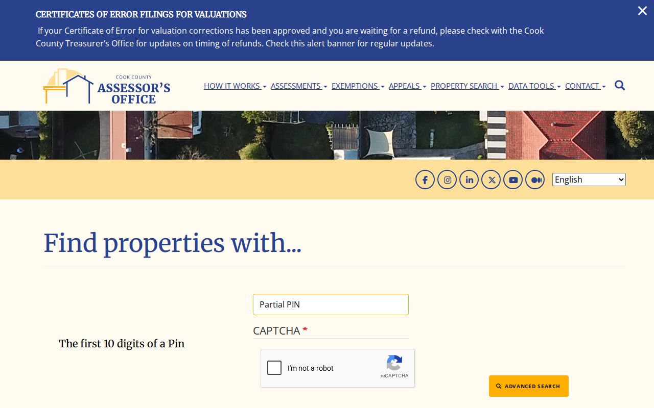 Cook County Assessor advanced property search used for Buffalo Grove parcels